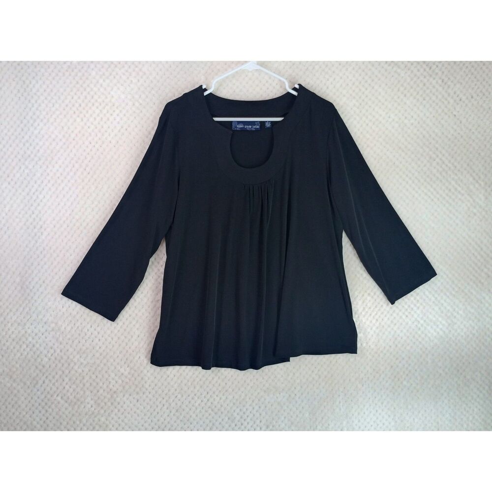 Susan Graver Style Women's Large Black Horseshoe Neck Liquid Knit Blouse